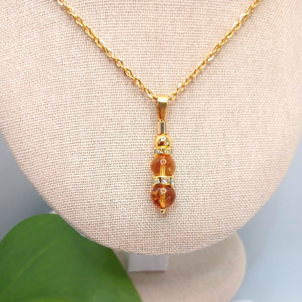 Citrine Stainless Steel Necklace - Gold